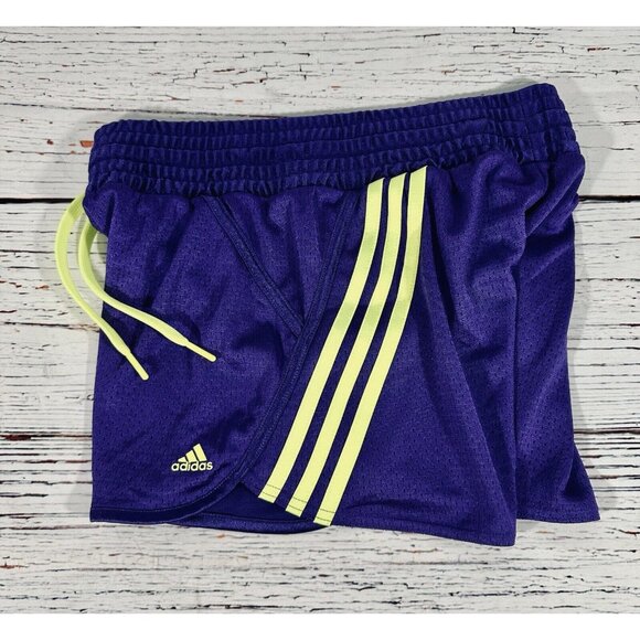 Adidas Mesh Running Shorts Wide Waist Training Purple Neon Green Size Medium - Picture 9 of 11